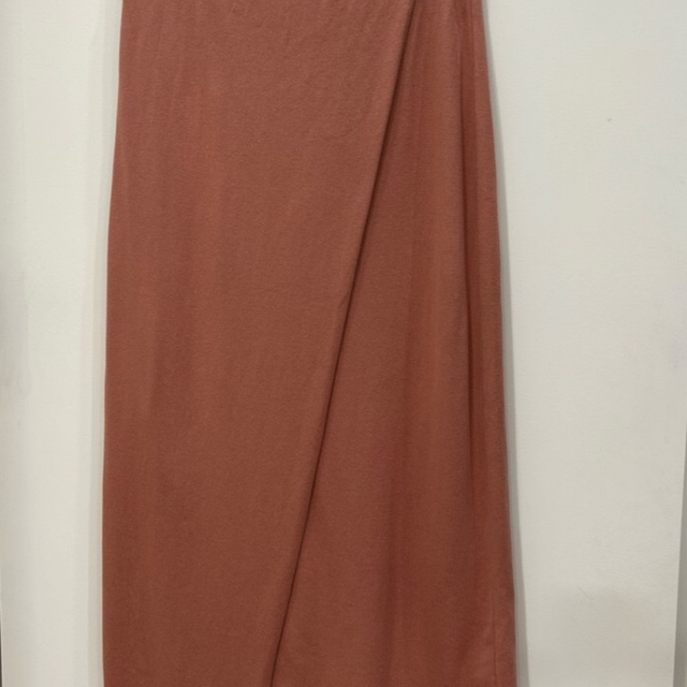 VINCE NWOT CLAY COLOR FAUX WRAP SOFT COTTON BLEND MIDI SKIRT SZ LARGE - Picture 5 of 11